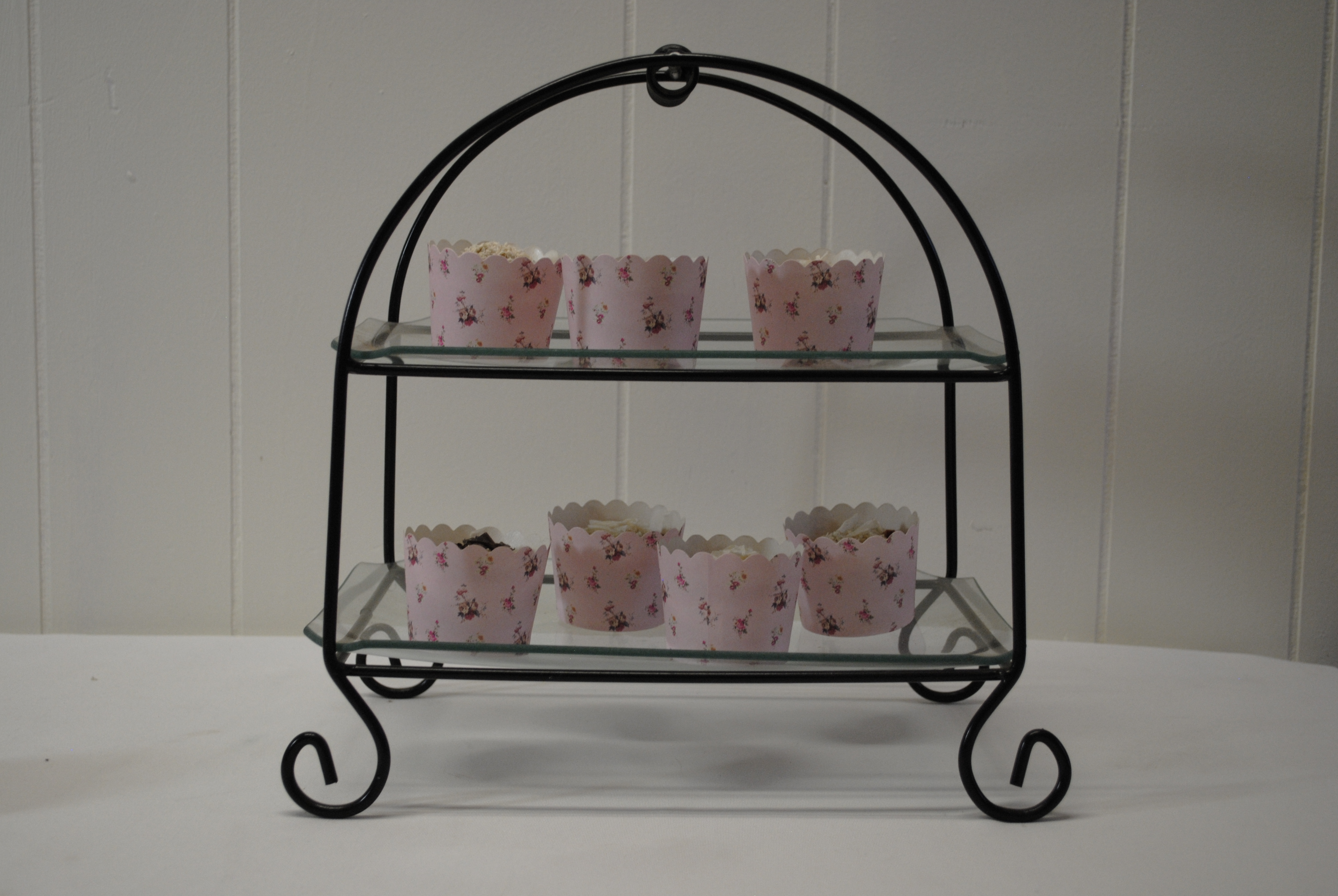 2 Tier Black Iron & Glass High Tea Stand