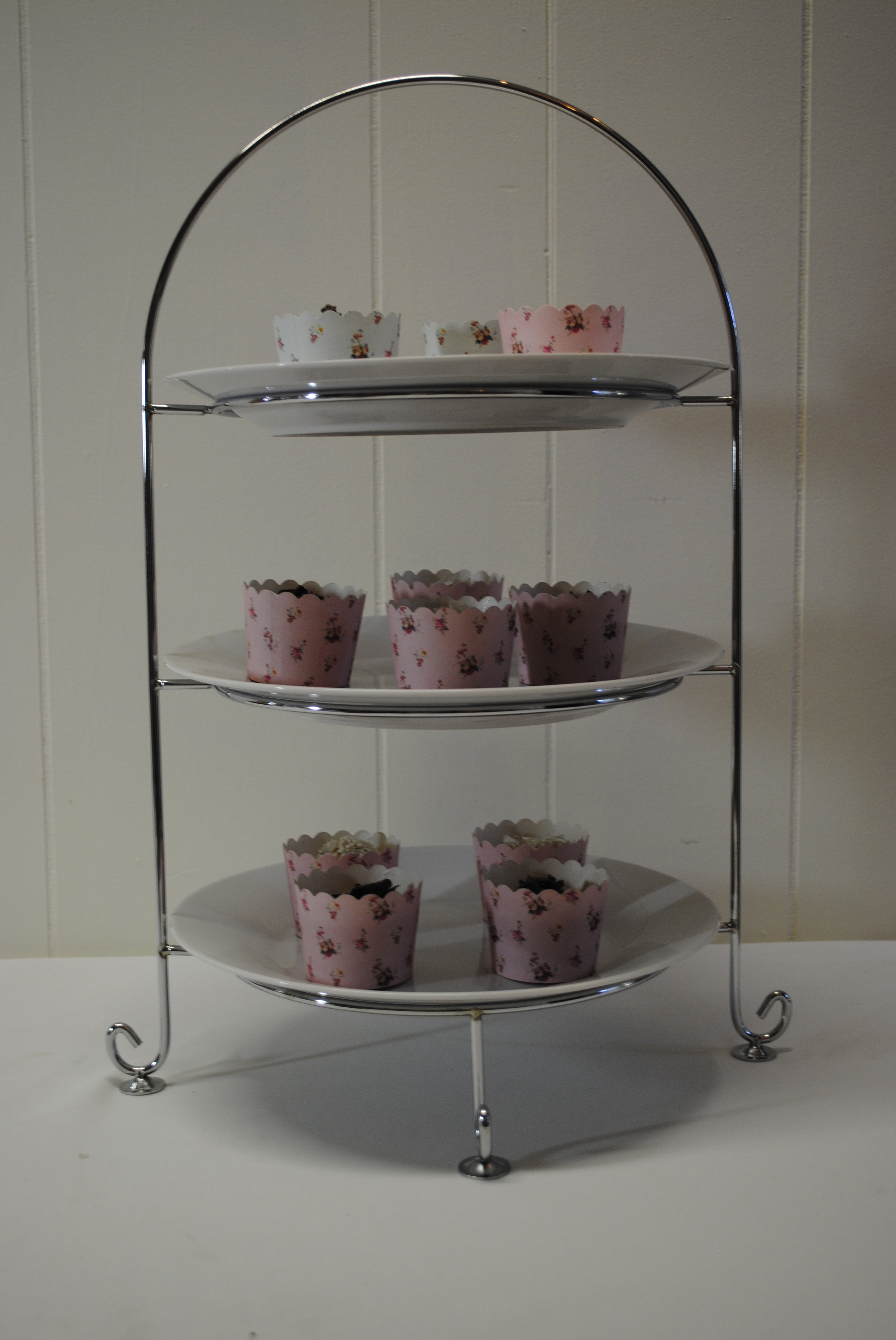 3 Tier Silver Stand - Silver Glass Base