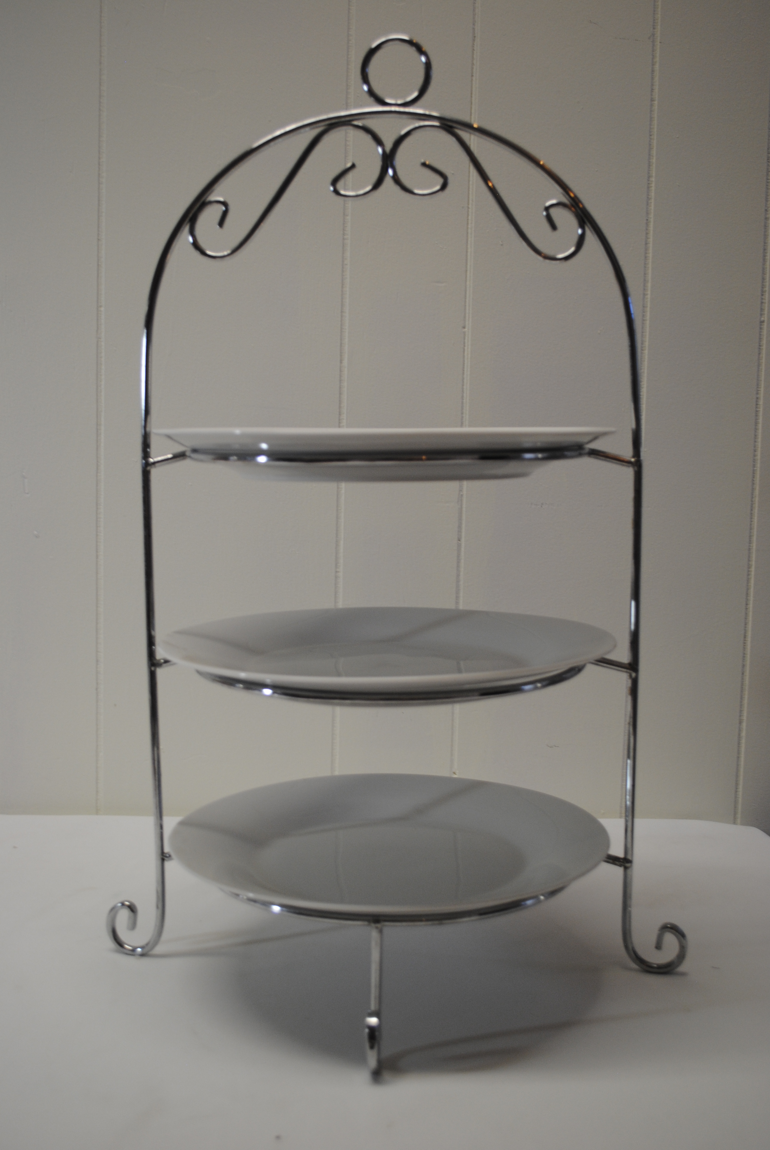 3 Tier Silver Stand - Silver Glass Base with handle