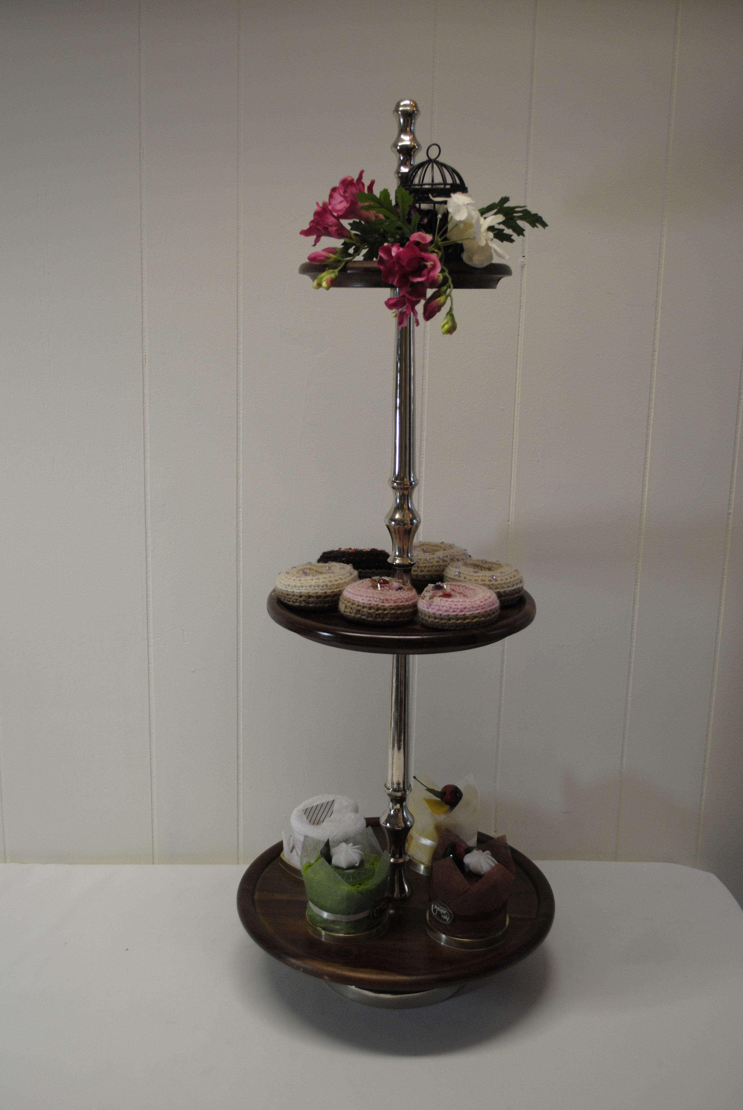 3 TIER TIMBER & SILVER DOWEL