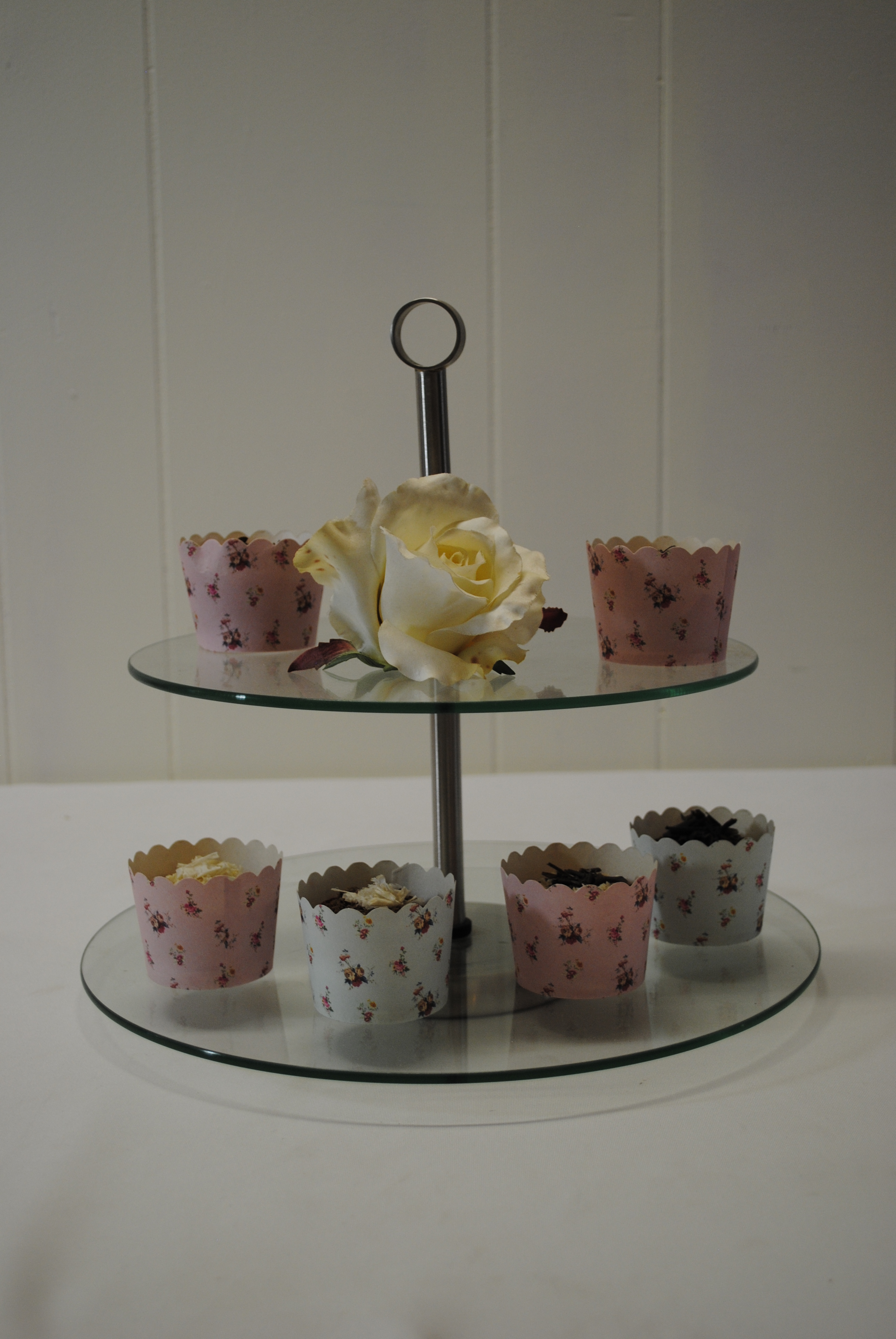 2 TIER GLASS AND SILVER