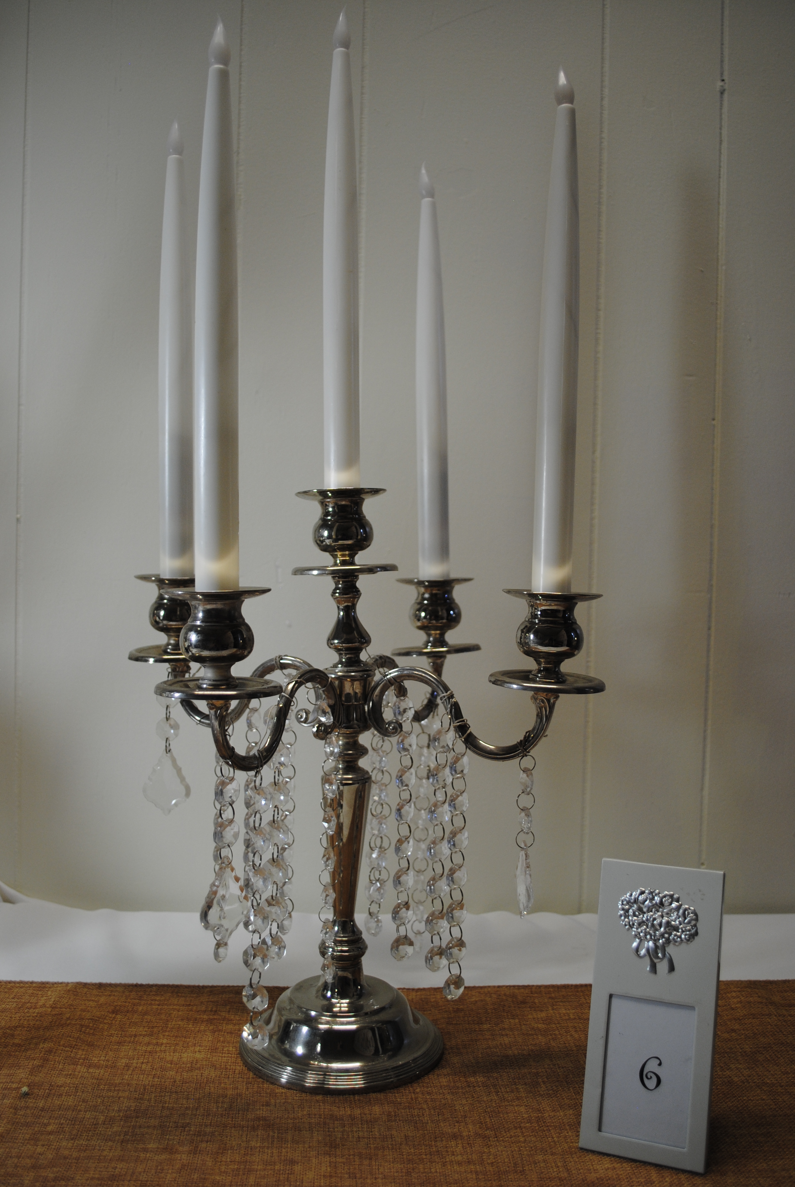 5 BRANCH SILVER WITH CRYSTALS